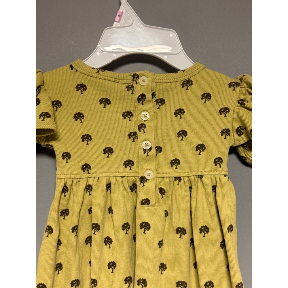 Kate Quinn 2T Green Tree Print Organic Cotton Rib Ruffle Dressed Boho Chic Fall - Picture 3 of 8